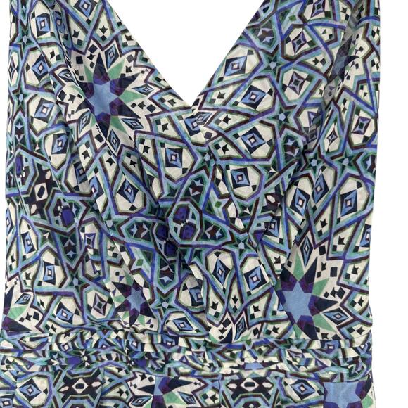 Carolina Issa Nordstrom Signature Dress 12 Blue Maxi Silk V Neck Kaleidoscope - Picture 5 of 12